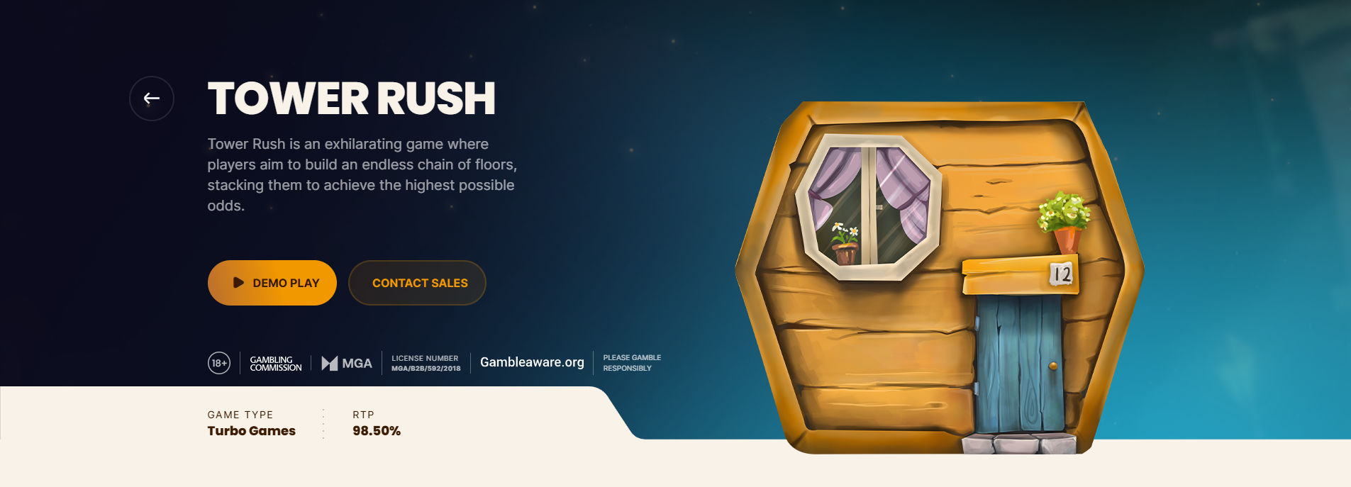 Herní rozhraní Tower Rush s náhledy věží a bonusů